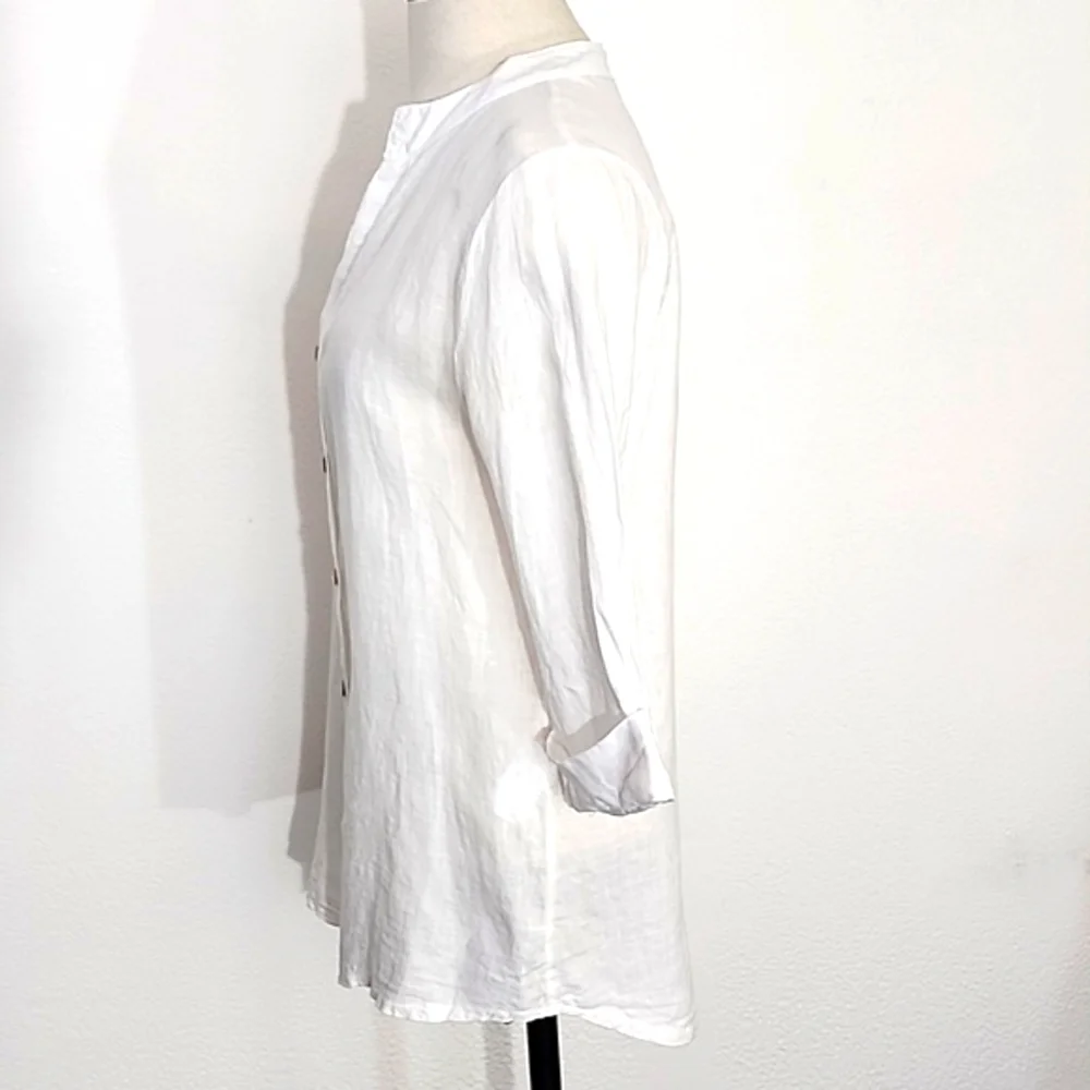 Lungo L'arno Shirt 100% Linen Mother Of Pearl Buttons Long Sleeves White Size L - Picture 5 of 12